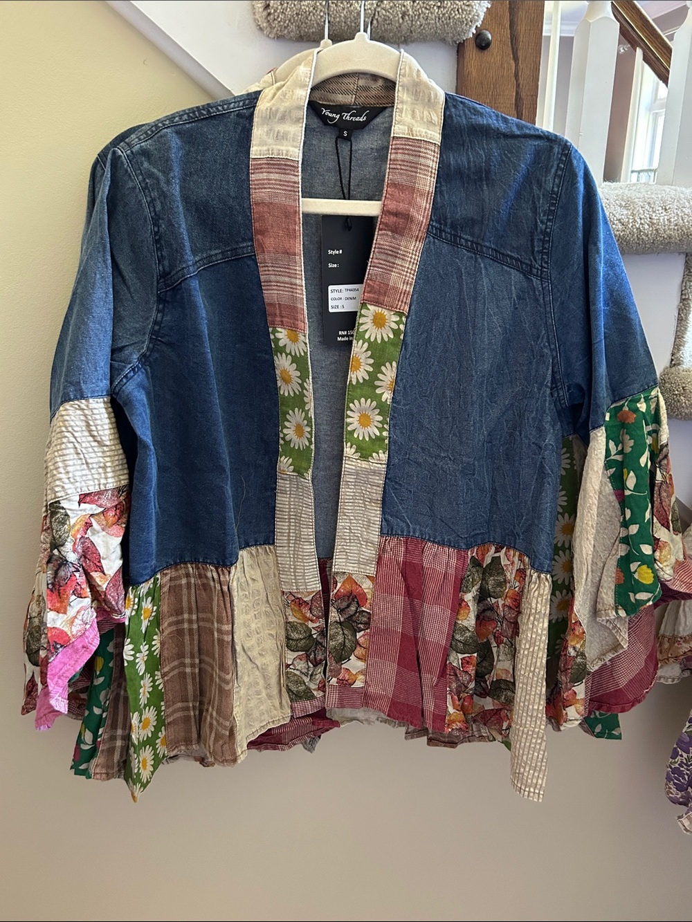 YOUNG THREADS NWT Kimono Denim Multicolor Patterned size Small - Xlarge - Picture 2 of 3
